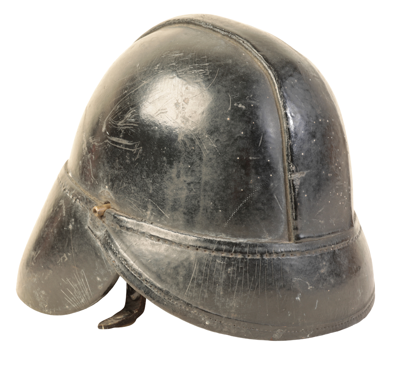 A WWI BRITISH LEATHER FIRE HELMET