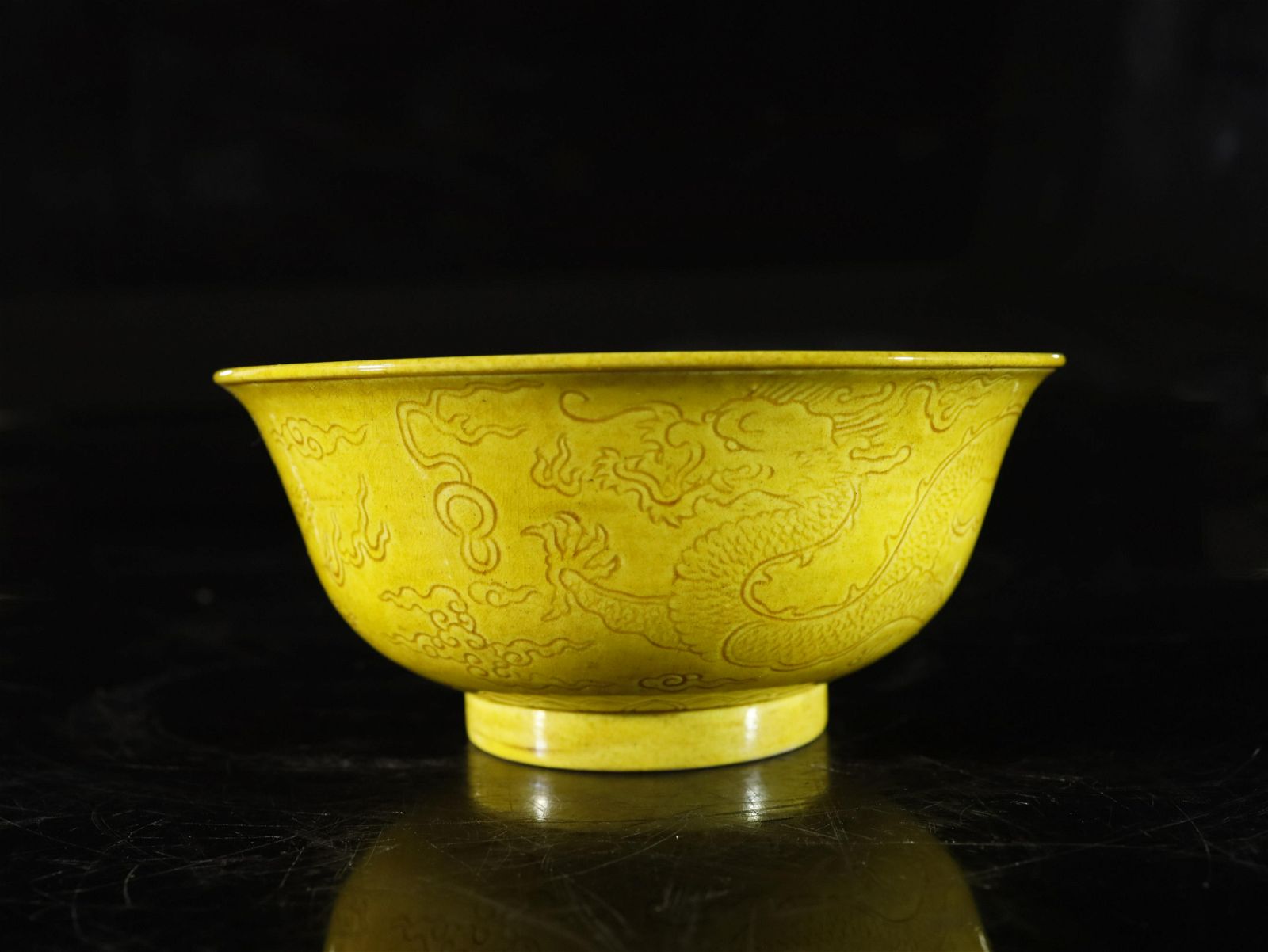 A YELLOW GLAZED 'DRAGONAND PHOENIX'