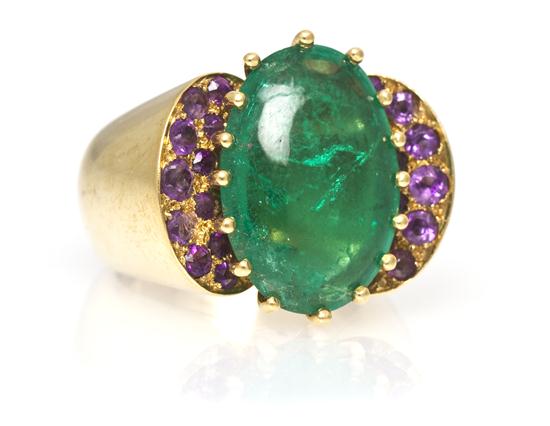 *A Yellow Gold Emerald and Amethyst