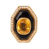 A YELLOW SAPPHIRE, DIAMOND & O