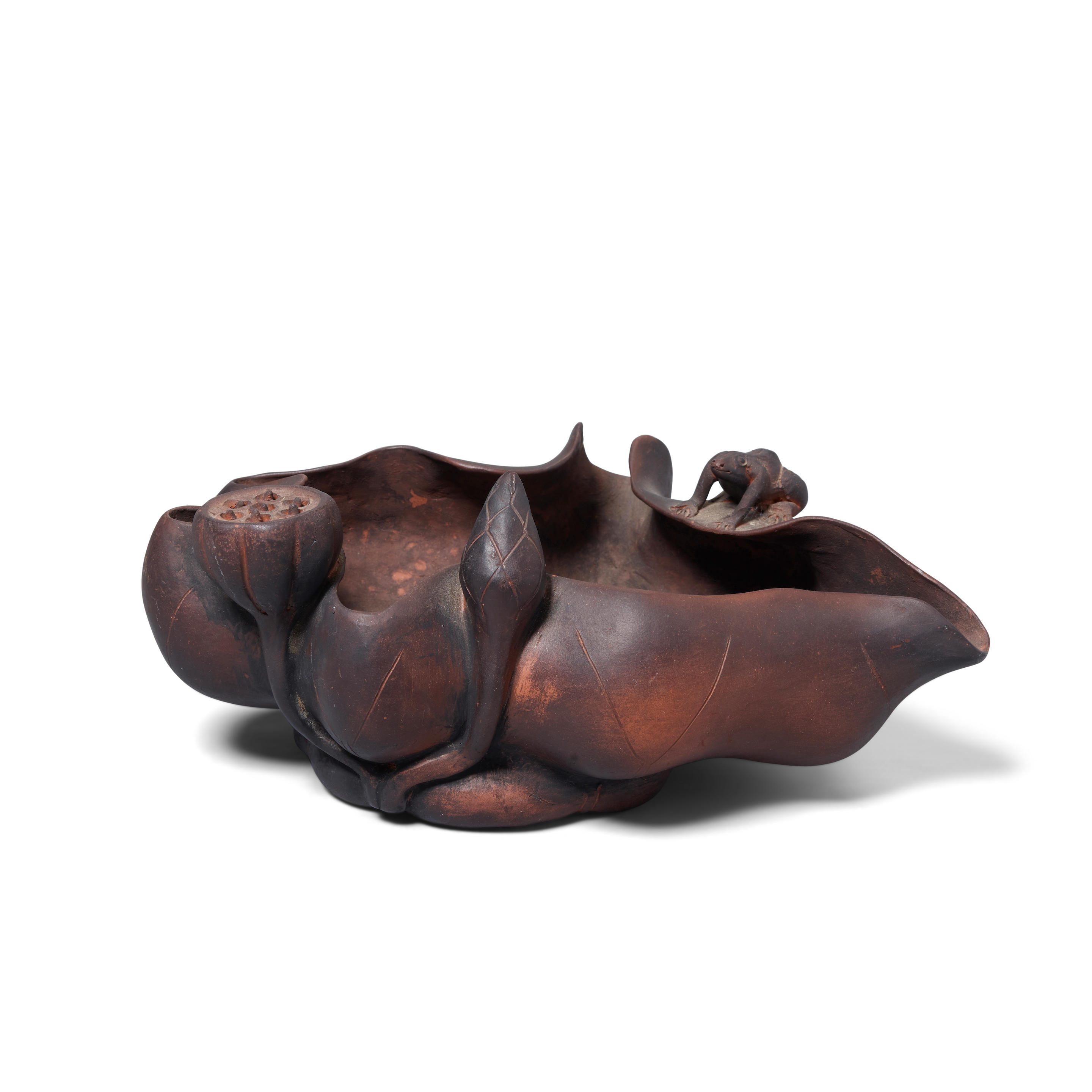 A YIXING 'LOTUS AND FROG' WASHER