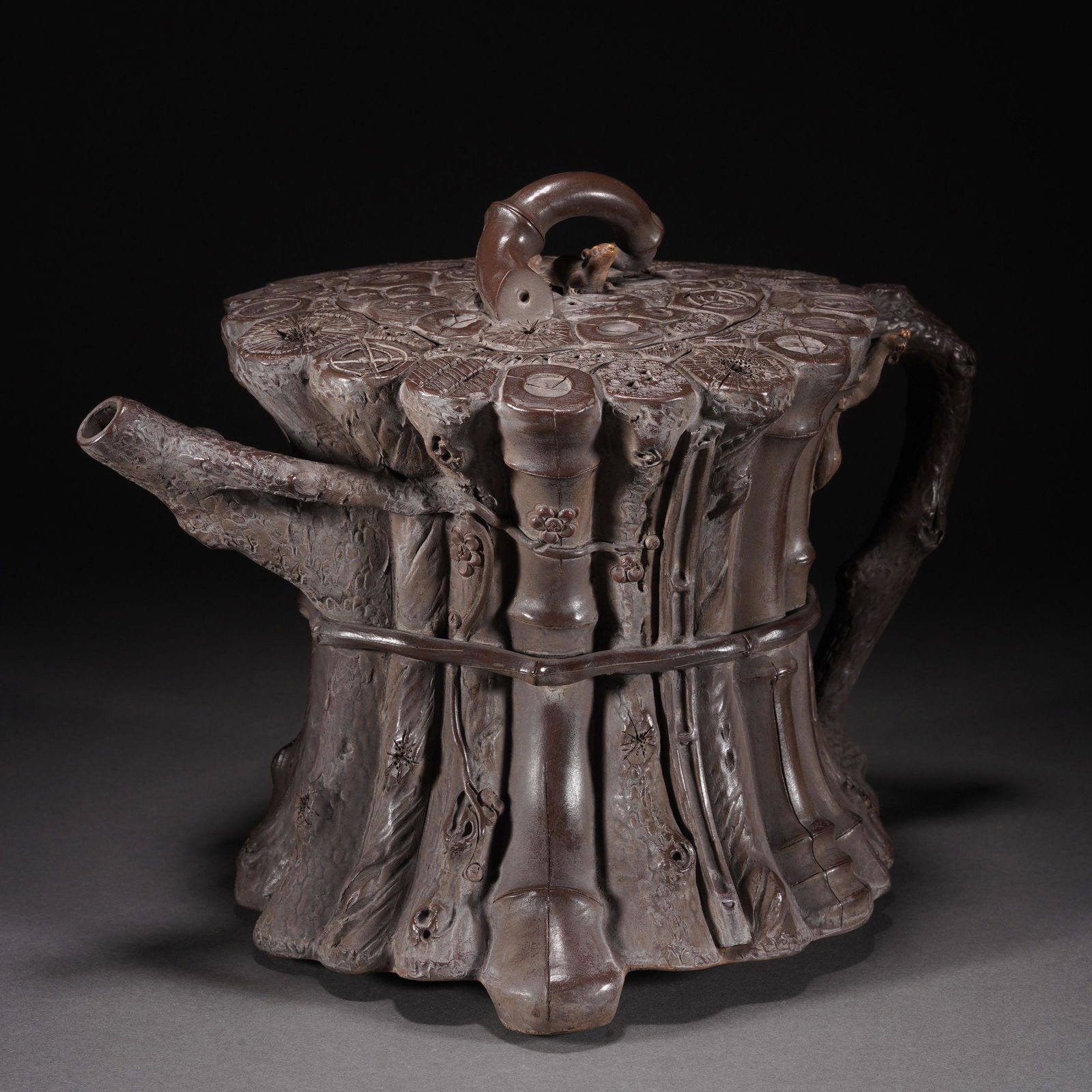 A ZISHA CLAY CARVED BAMBOO