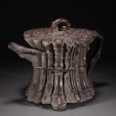 A ZISHA CLAY CARVED BAMBOO TEA