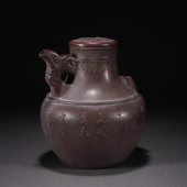A ZISHA CLAY CARVED POEMS POT,