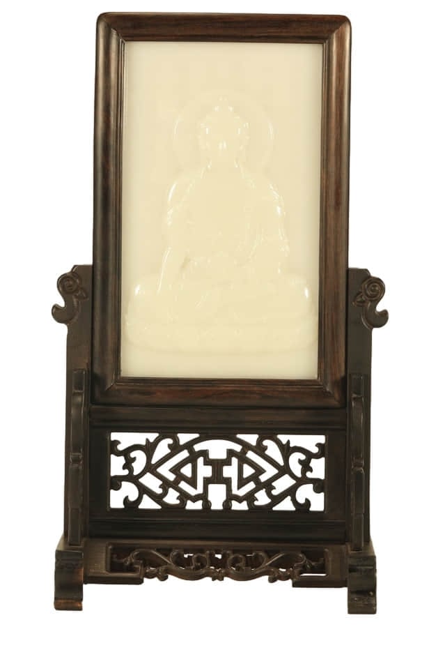 A ZITAN WOOD MOUNTED WITH WHITE