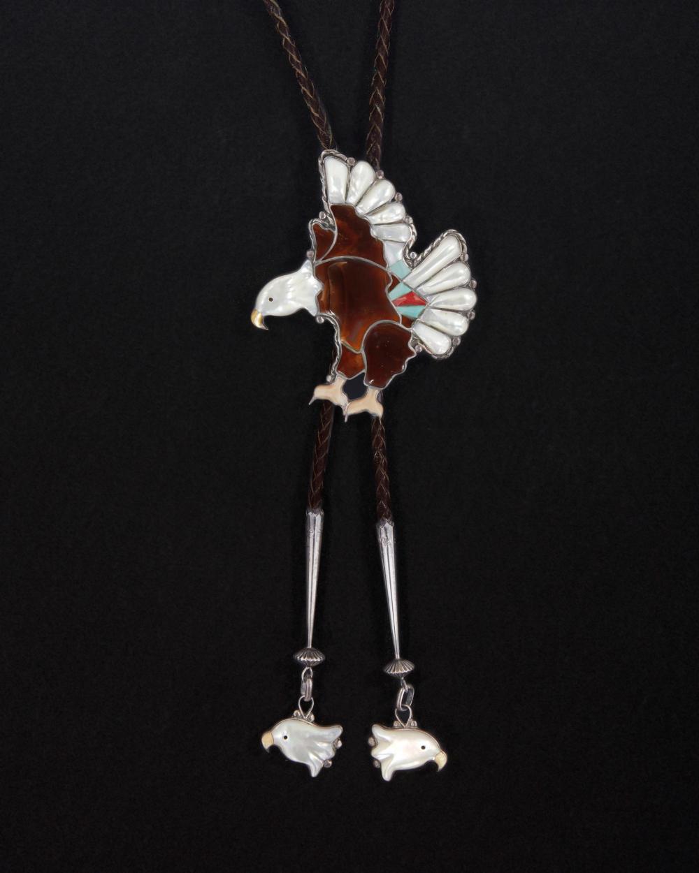 A ZUNI INLAID STONE BOLO TIEA