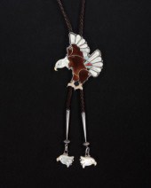 A ZUNI INLAID STONE BOLO TIEA
