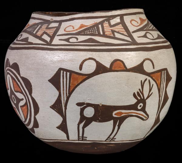 A ZUNI POTTERY OLLA WITH