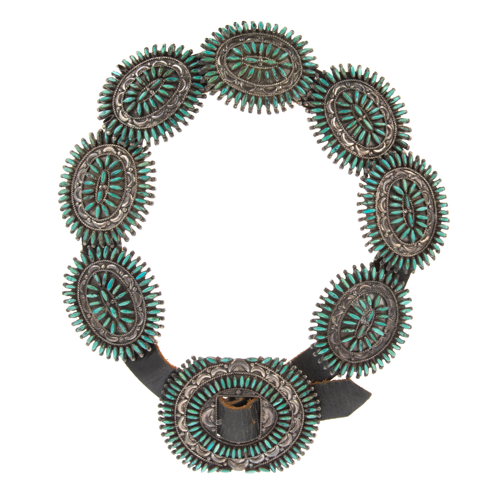 A ZUNI TURQUOISE & SILVER CONCHO