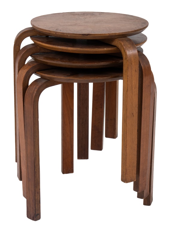 AALTO STYLE TEAK STACKING STOOLS