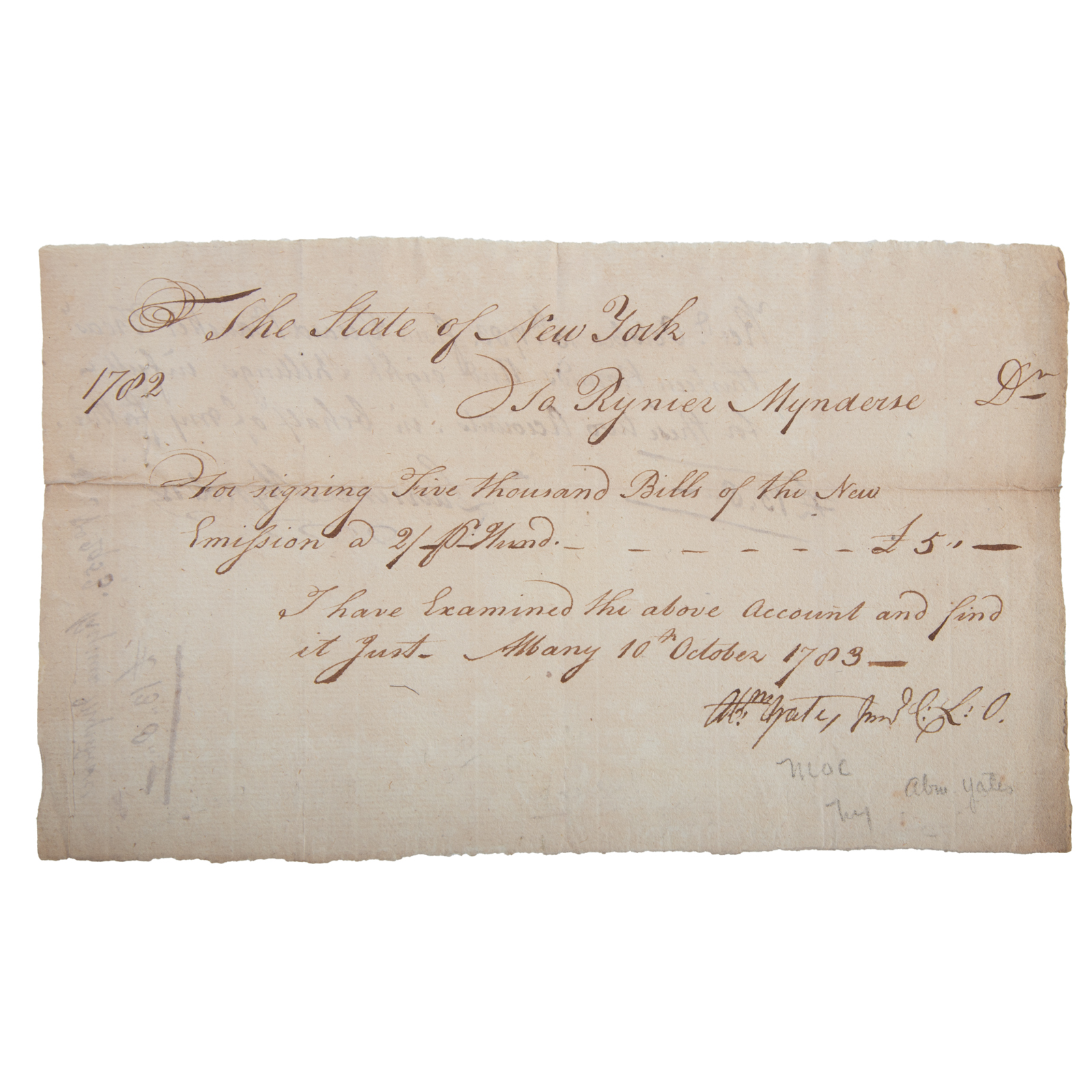 ABRAHAM YATES, JR., DS, RE: NY