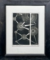 Abstract aquatint pencil signe