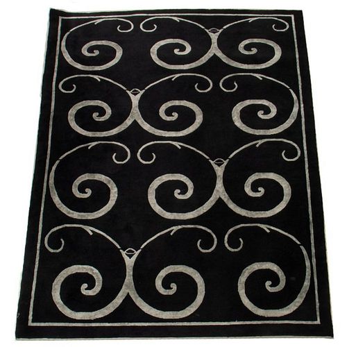 ABSTRACT BLACK AND SILVER RUG,