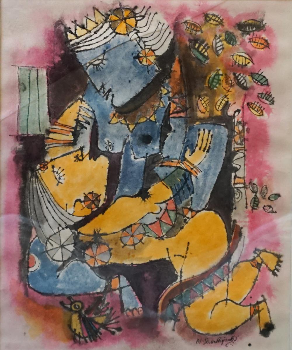 ABSTRACT COUPLE, MIXED MEDIA ON