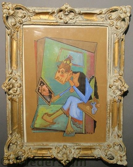 Abstract gouache of a seated
