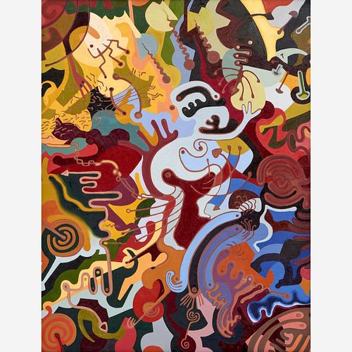 ABSTRACT OIL ON WOOD PANEL, CIRCA