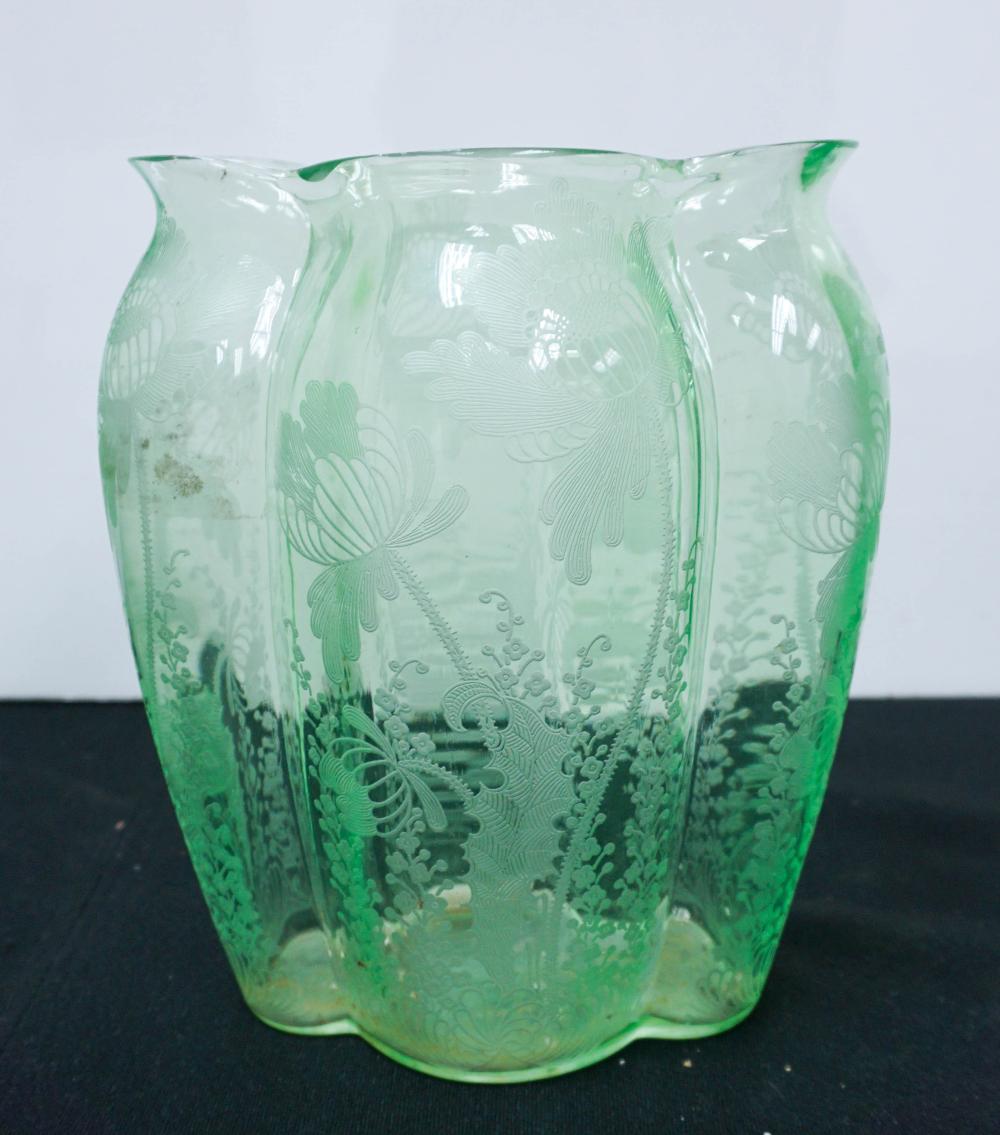 ACID ETCHED PALE GREEN GLASS