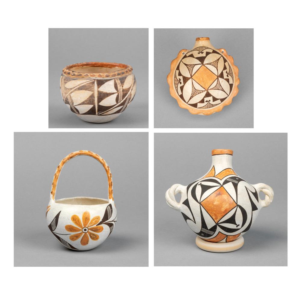 ACOMA, GROUP OF FOUR POTS, CA. 1940