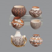 ACOMA, GROUP OF SIX POTTERY VE