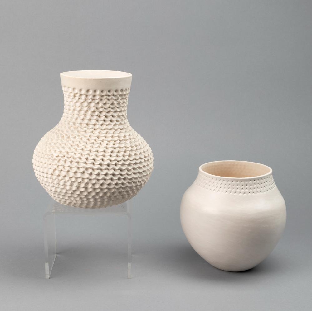 ACOMA, PAIR OF CORRUGATED WHITEWARE