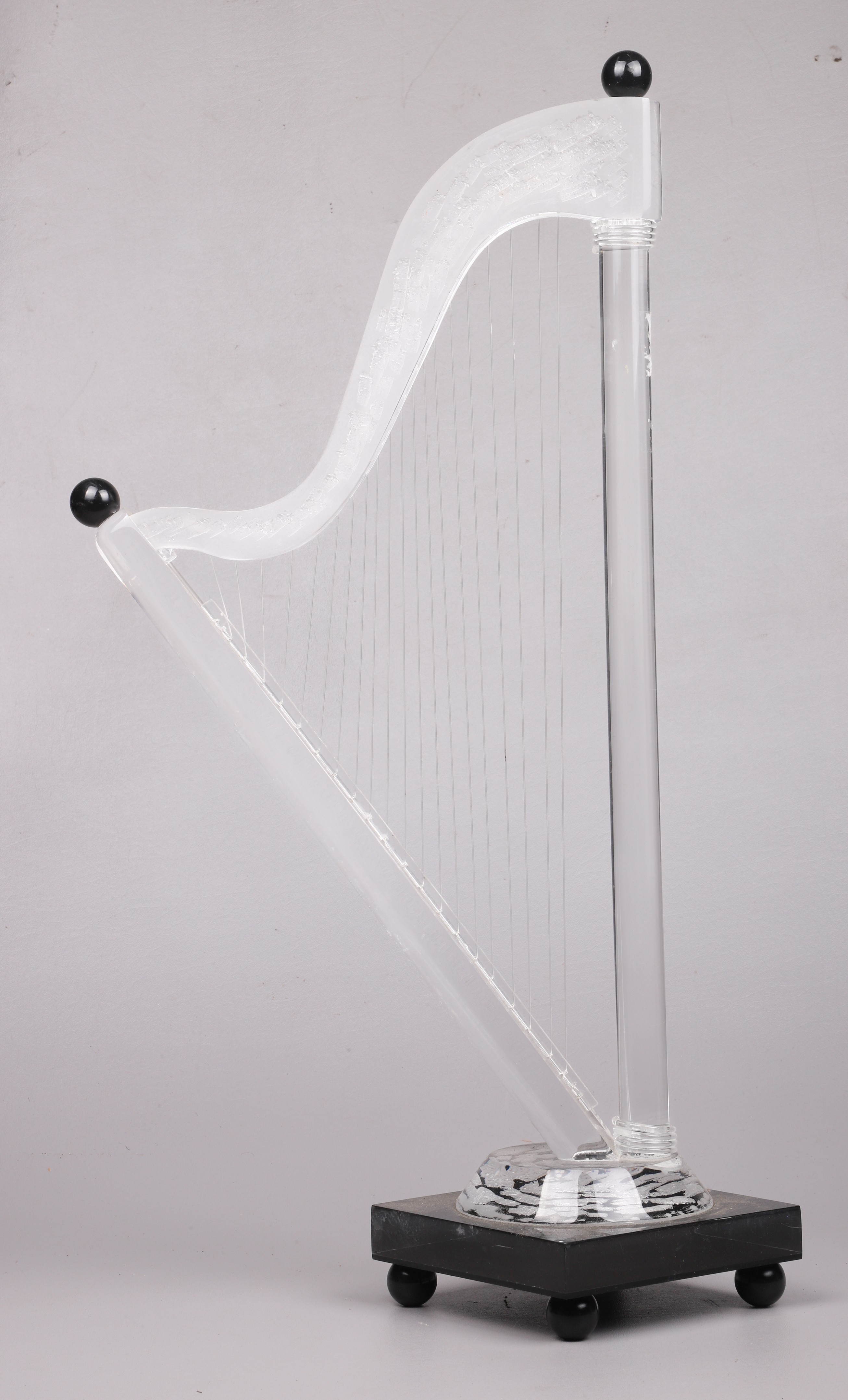 Acrylic Lucite harp sculpture,