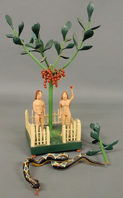 Adam and Eve folk art carving