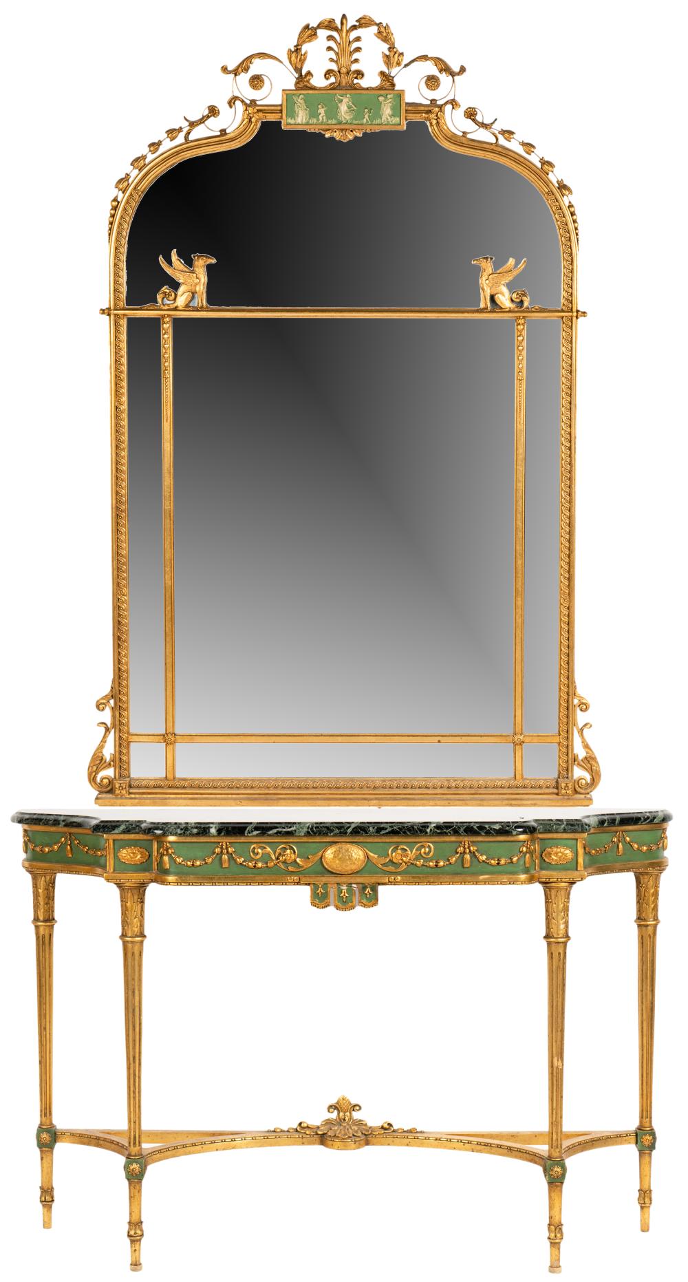 ADAM STYLE GILT AND GREEN-PAINTED