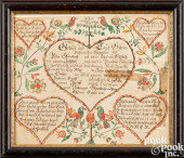 ADAM WERTZ FRAKTUR BIRTH CERTI