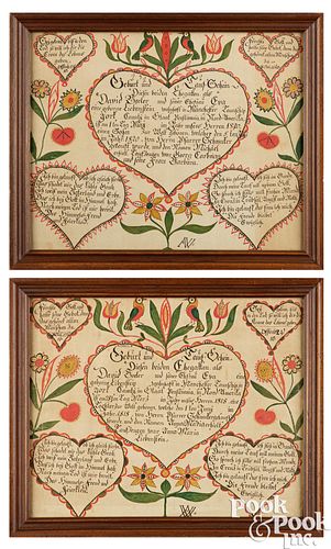 ADAM WERTZ, PAIR OF FRAKTUR BIRTH