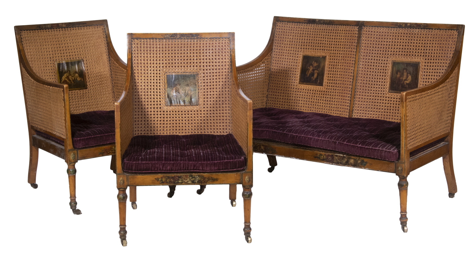 ADAMS STYLE CANE CHAIRS & SETTEE
