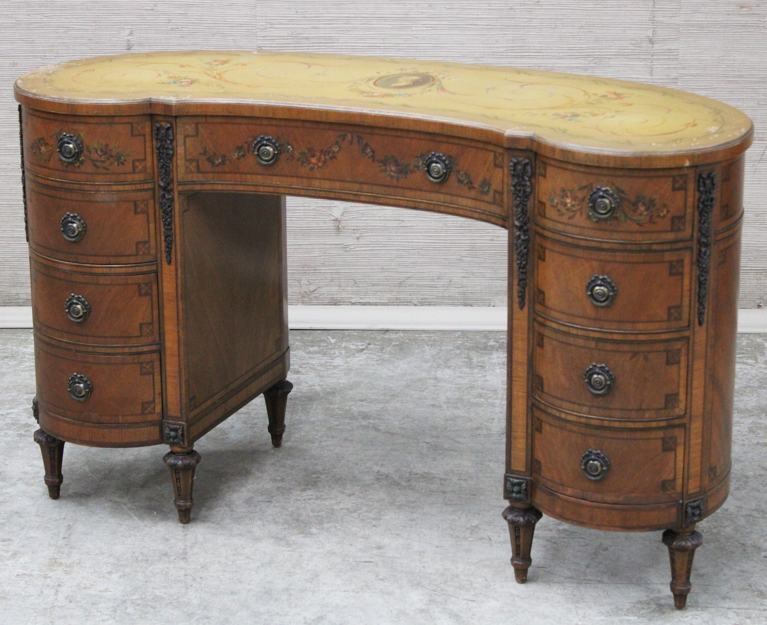 ADAMS STYLE SATINWOOD KIDNEY DESK