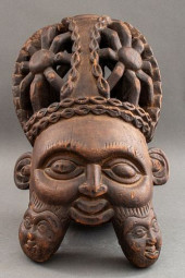 AFRICAN BAMUM CARVED WOOD HELM