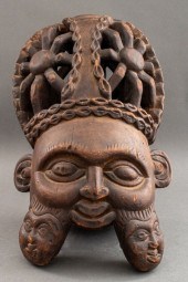 AFRICAN BAMUM CARVED WOOD HELM