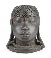 AFRICAN BENIN-STYLE BRONZE HEA
