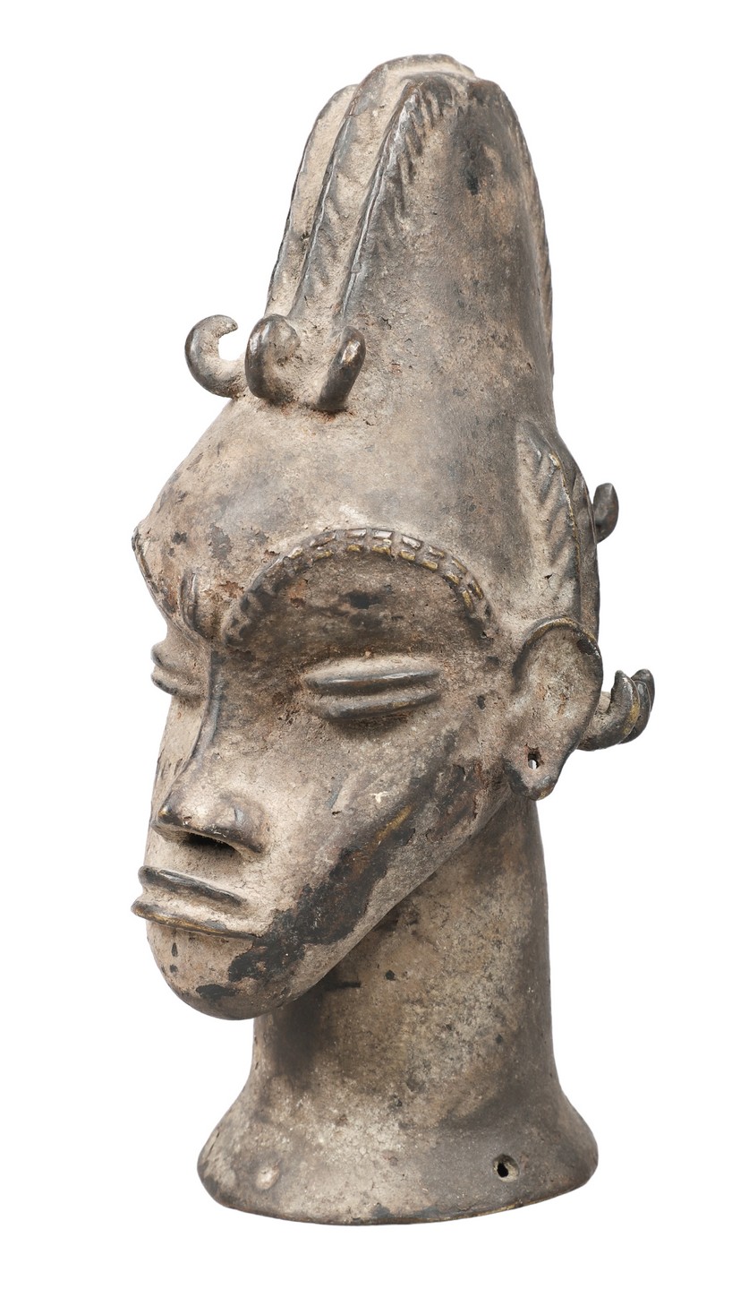 African bronze head sculpture, 9" h