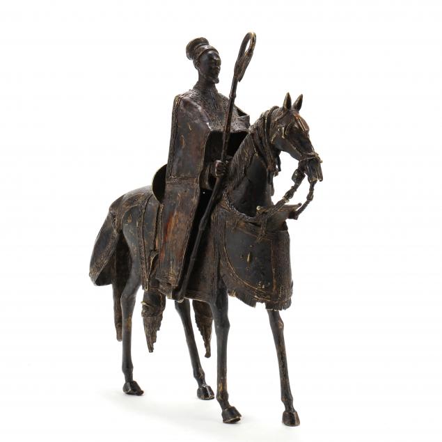 AFRICAN BRONZE OF A HORSE AND RIDER