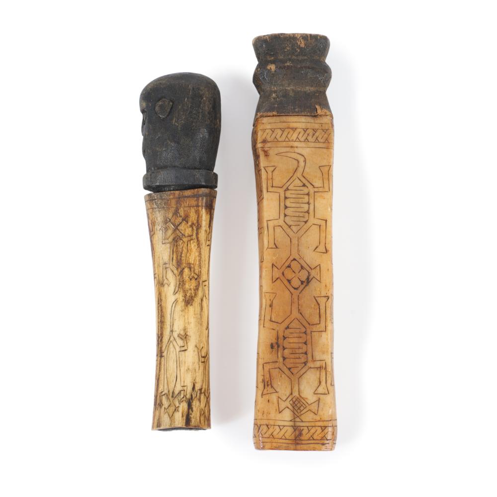AFRICAN CARVED BONE SCRIMSHAW SNUFF