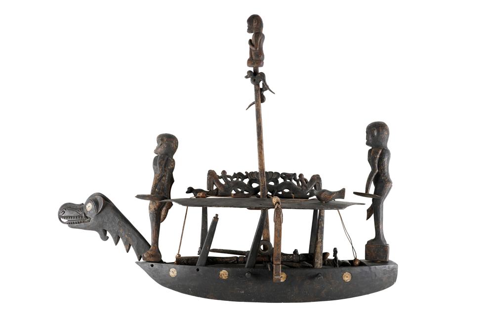 AFRICAN CARVED & PAINTED WOOD BARGE