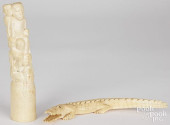 AFRICAN CARVED TUSK AND ALLIGA