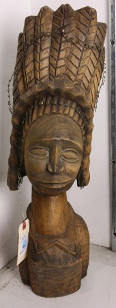 AFRICAN CARVED WOOD BUST OF A