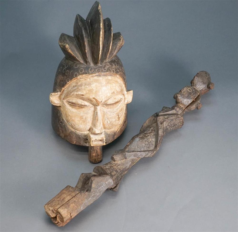 AFRICAN CARVED WOOD MASK AND A