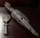 AFRICAN CARVED WOOD MASK AND F
