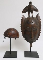 AFRICAN CARVED WOOD MASK AND H