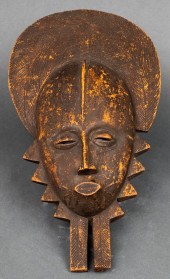 AFRICAN CARVED WOOD MASK W HEA