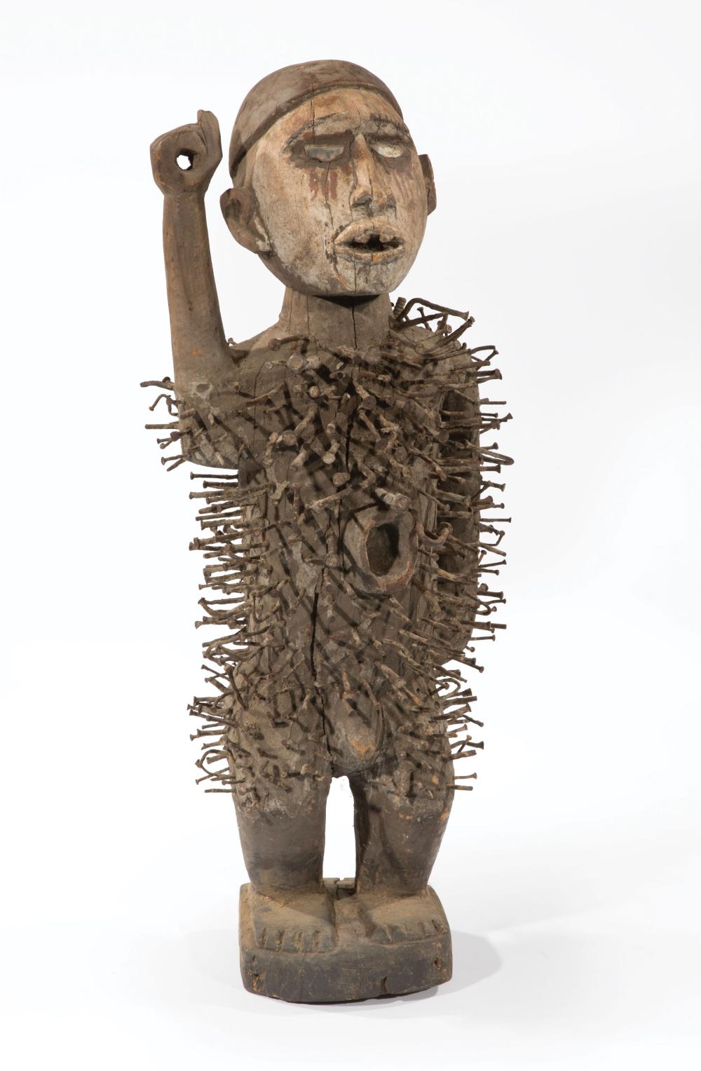 AFRICAN CARVED WOOD NAIL POWER