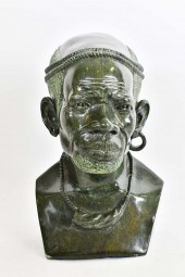 AFRICAN GREEN VERDITE BUST OF