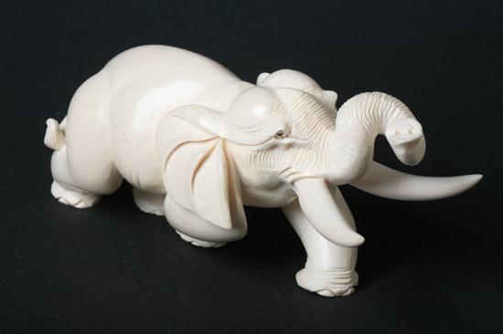 AFRICAN IVORY MODEL OF ELEPHANT.