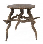 AFRICAN KUDO HORN, WOOD STOOL/