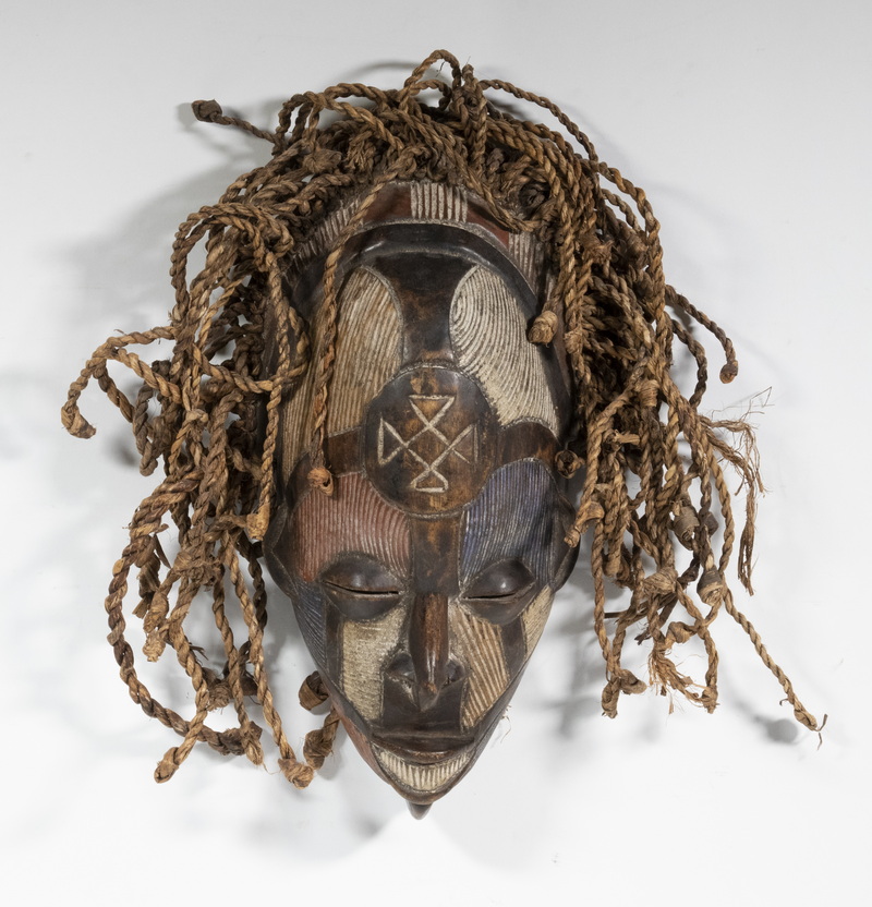 AFRICAN MASK, PAINTED CARVED WOOD