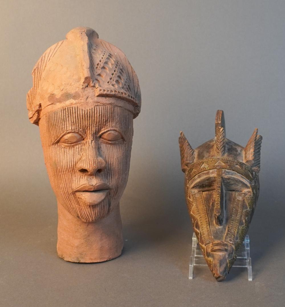 AFRICAN POTTERY BUST OF WARRIOR AND